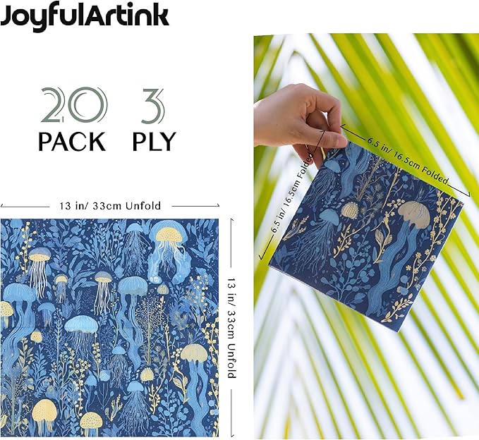 Premium Designer Paper Napkins, 3-Ply 6.5 x 6.5-inches Fold Disposable Decorative Lunch Dinner Napkin (20, Deep Blue)