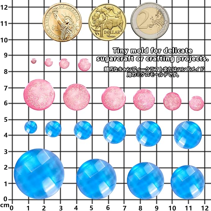 Mini Dome Cabochon Gemstone Pastry Silicone Mold for Cake Decoration, Cupcake Topper, Polymer Clay, Crafting, Resin Epoxy, Jewelry Making 2 Bundle Circle and Faceted, 20-Cavity