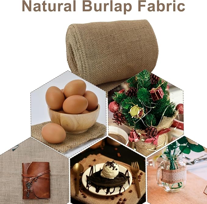 8" Wide Natural Burlap Fabric Roll - 10 Yards Jute Ribbon for Gift Wrapping, Wedding Decorations, Rustic Crafts, Wreaths & Home Decoration (20cm Wide)
