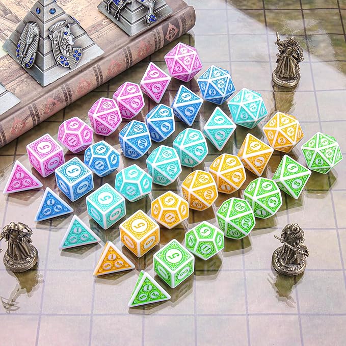 Coyeekn Polyhedral Dice DND Dice, 5 Sets of Dragons and Dungeons,RPG MTG Table Game Vintage Dice Carving Dice (35Pieces)