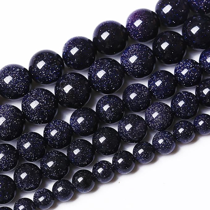 60PCS 6mm Starry Blue Sandstone Gemstone Beads Beads Natural Stone Round Loose Beads for Jewelry Making DIY Bracelet Necklace 15" Inch