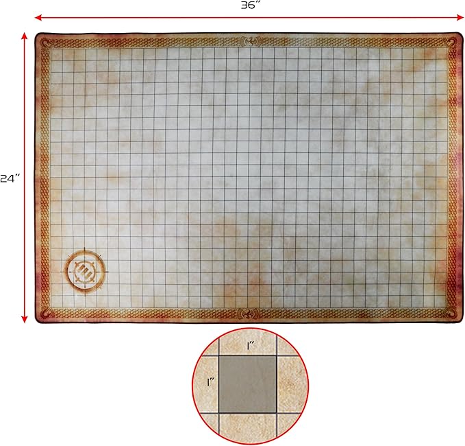 ENHANCE Deluxe RPG Grid Mat - DND Map (24x36in) with Premium Rubber, Non-Slip Grip, No Creasing - Dry Erase DND Mat Set for Masters and Starters, Erasable Parchment with Travel Pouch, Marker Set