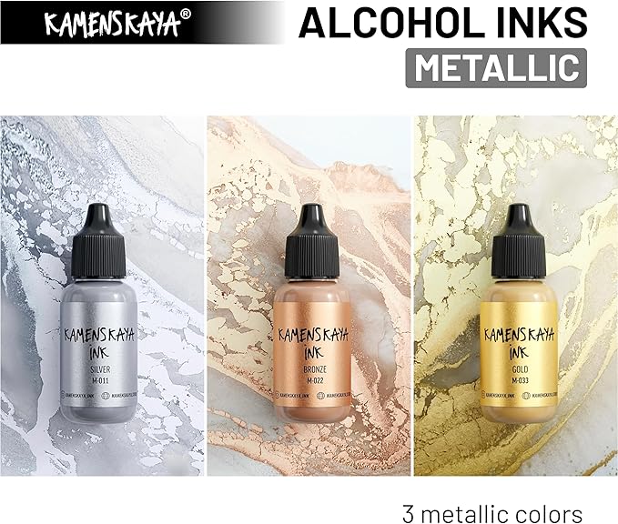 Metallic Alcohol Ink Set: Gold Alcohol Ink, 3 pcs 0.51 fl oz (15 ml) Each