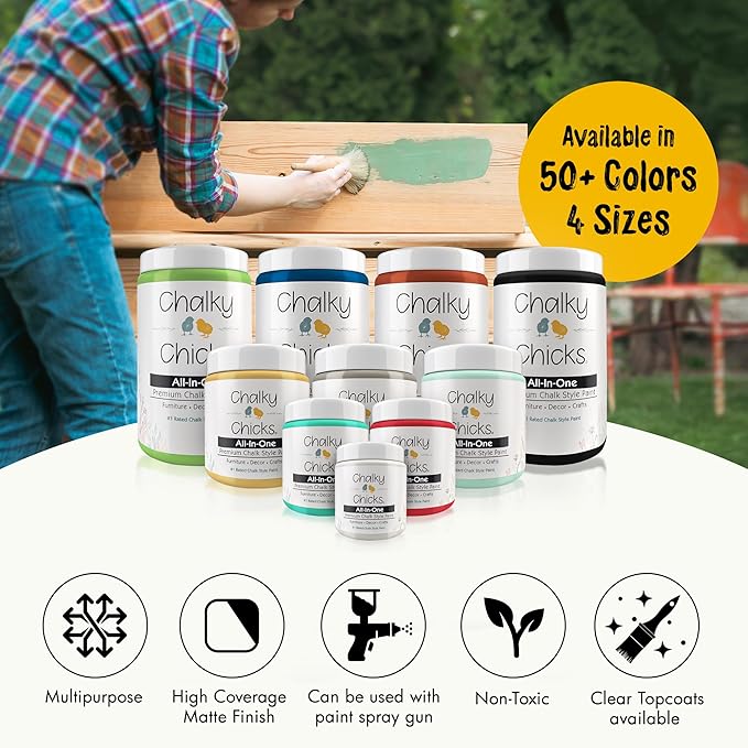 Chalky Chicks All-in-One Chalk Paint for Furniture or Cabinet - 32 Fl Oz - Matte Finish Bees Knees (Yellow) for Metal, Wood Furniture Paint - No Sanding All-in-One for Home Decor & Crafts, USA Made