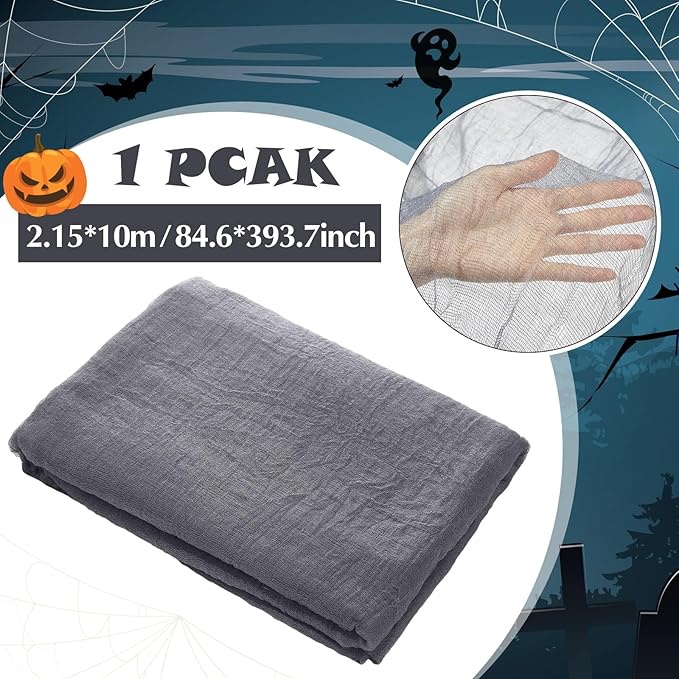 Boao Halloween Cheese cloth 84.65 x 393.7 Inch Gray Cheesecloth Roll for Crafts Large Cotton Muslin Gauze Fabric for Halloween Outdoor & Indoor Spooky Decoration