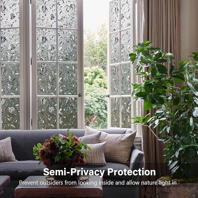 LEMON CLOUD Window Film, Decorative Window Privacy Film, Window Film Privacy Static Cling Frosted, Anti-UV Sun Blocker Heat Control for Home(Grayish Black, 29.5 x 78.7 inches