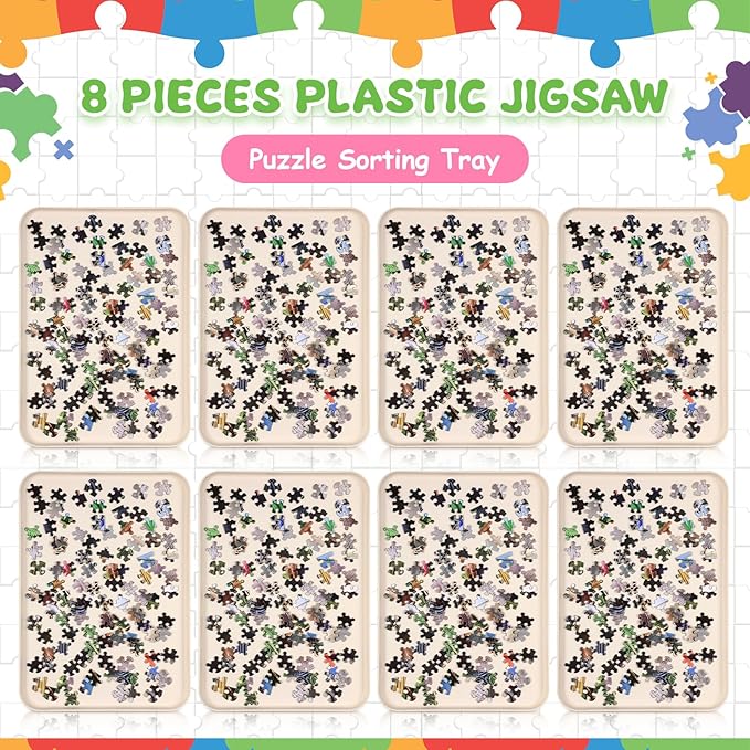 8 Pcs 15'' x 10.5' Extra Large Puzzle Sorting Trays Stackable Puzzle Trays for Sorting Piece Sorter Jigsaw Storage Accessory for 2000/3000/5000/6000 Pieces(Beige)