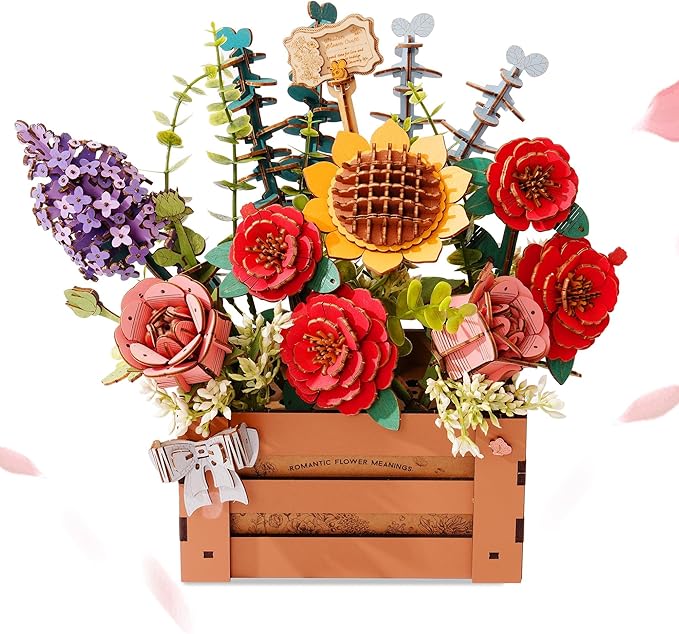 3D Wooden Flower Puzzle for Adults-Wooden Bloom Box, DIY Craft Model Kit Building Set, Botanical Decor Creative Gift for Lovers Nature Enthusiasts (658PCS)