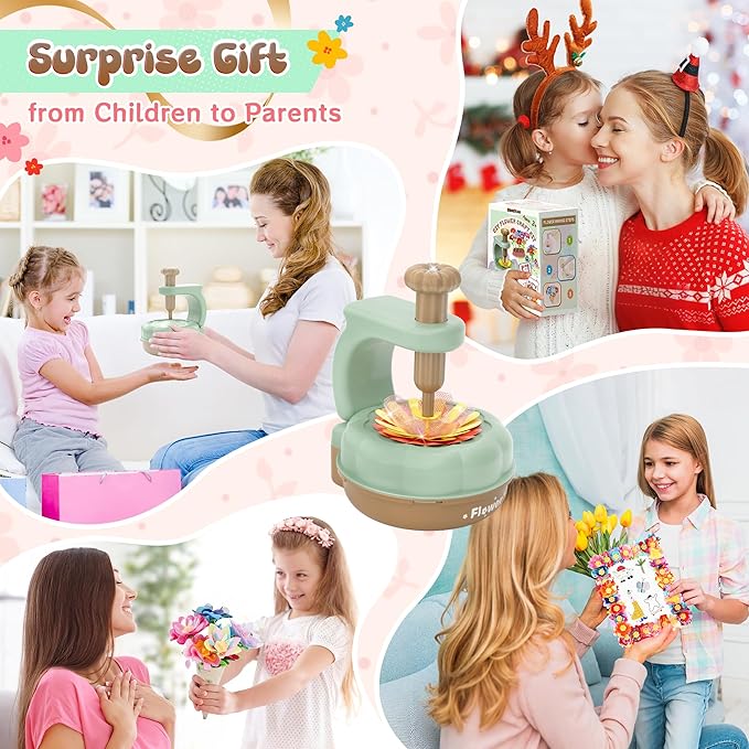 GirlsHome 300+PCS Fabric Flower Bouquets Toys, DIY Flower Crafts Kits for Kids, Arts and Crafts for Kids Ages 6-8 Girls, Build Flower Bouquet, STEM Educational Toy Preschool Gifts (Green Brown)