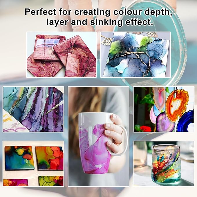 FansArriche Alcohol Inks for Resin, 16 Colors High Concentrated Alcohol Ink Set for Epoxy Resin, Alcohol-Based Resin Ink for Coasters, Fluid Painting Crafts, Tumbler Making, 10 ml Each