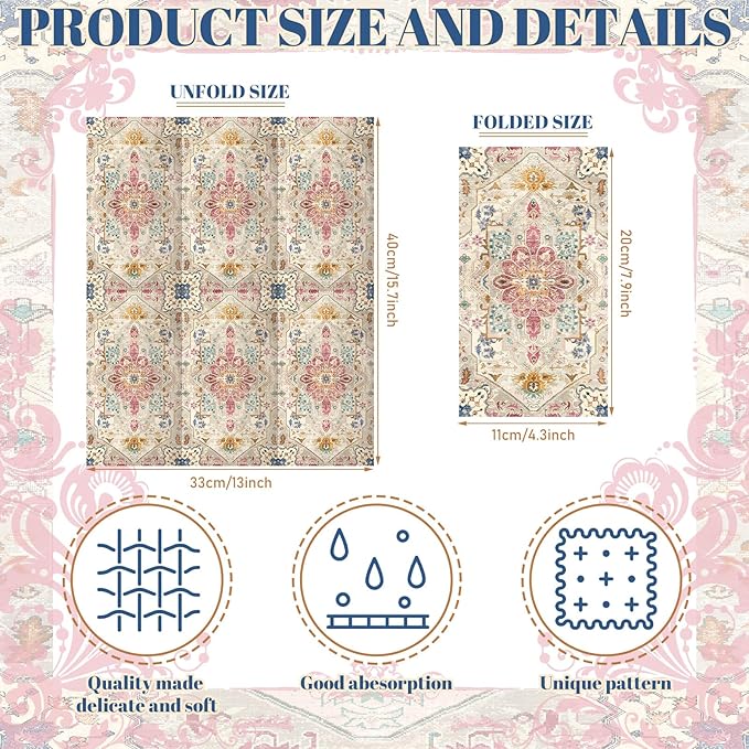 Yeaqee 100 Pcs Vintage Boho Napkins Paper Guest Towels 2 Ply Decoupage Napkins Disposable Decorative Hand Towel for Bathroom Kitchen Fall Wedding Party Dinner(Multicolor)