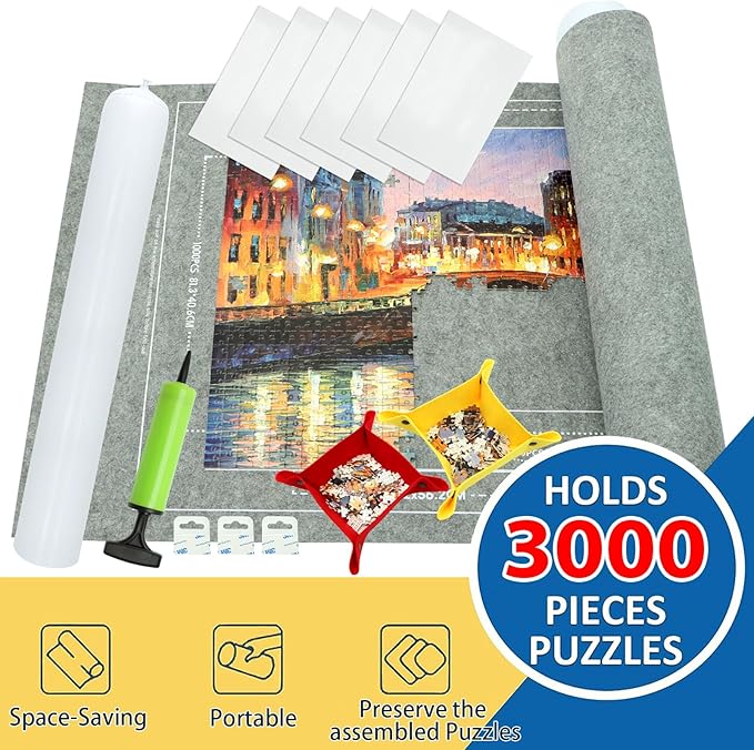 3000PCS - Puzzle Mat Roll Up| Jigsaw Puzzle Mat Roll Up| Roll-Up Save Pad Trays for Sorting Table Board Glue Sheets and Frame Keeper Storage Accessories for Kids and Adults