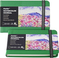 Funto Watercolor Journal, 3.5x5.5, 2 Pack, 24 Sheets Each, Green Cloth Cover, 110lb/230gsm, Suitable for Techniques and Mixed Media