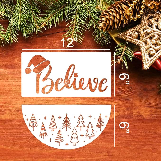 Christmas Stencils for Painting on Wood 12" Christmas Doormat Stencils Holiday Stencil Merry Christmas Believe Drawing Templates for Door Mats Porch Wreath Decor