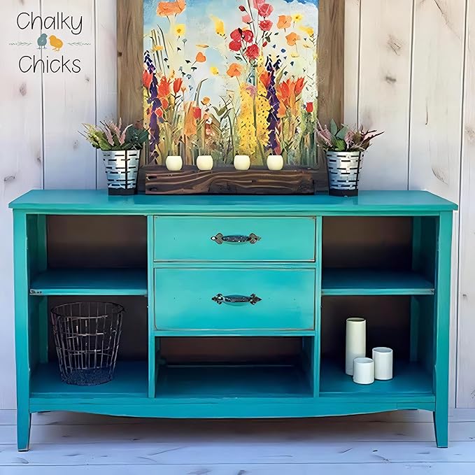 Chalky Chicks All-in-One Chalk Paint for Furniture or Cabinet - 32 Fl Oz - Matte Finish Mermaid (Green Teal) for Metal, Wood Furniture Paint - No Sanding All-in-One for Home Decor & Crafts, USA Made