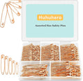 340 Pack Safety Pins Assorted, 5 Different Sizes Small and Large Safety Pins for Clothes Costume, Nickel Plated Steel Bulk, Sewing Crafts Art Supplies, Rose Gold