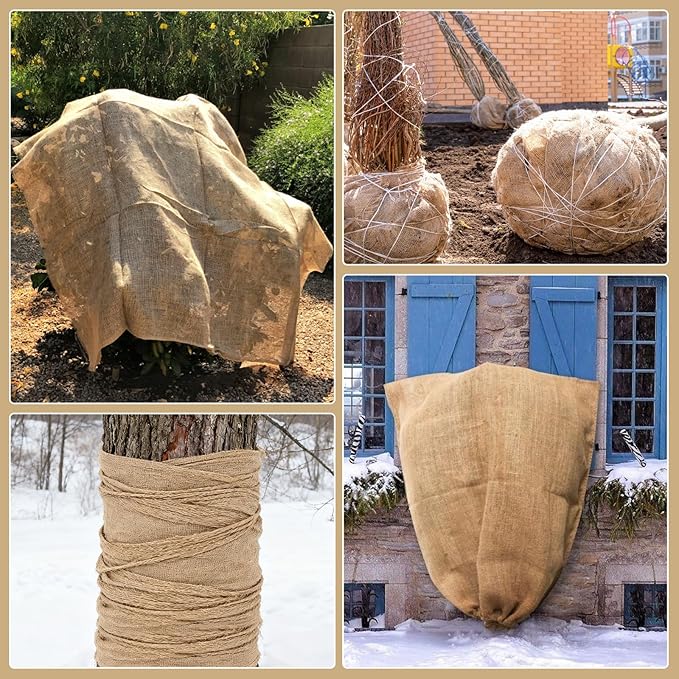 40InX50FT Burlap Rolls Multipurpose Jute Burlap Fabric for Garden Tree Wrap Outdoor Weed Barrier Protection for Plant Shrubs DIY Craft Projects and Party Decor