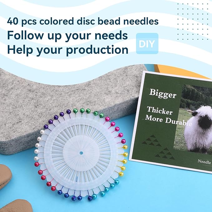 WONVOC Needle Felting Pad, 6x6x1'' Natural Wool Felting Mat, Needle Felting Supplies, with Finger Cots and 40 Straight Pins, for Wool Project Crafts