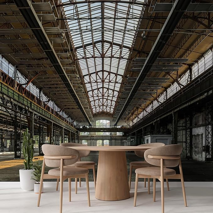 wall26 - Industrial Interior of an Old Factory Building - Removable Wall Mural | Self-Adhesive Large Wallpaper - 100x144 inches