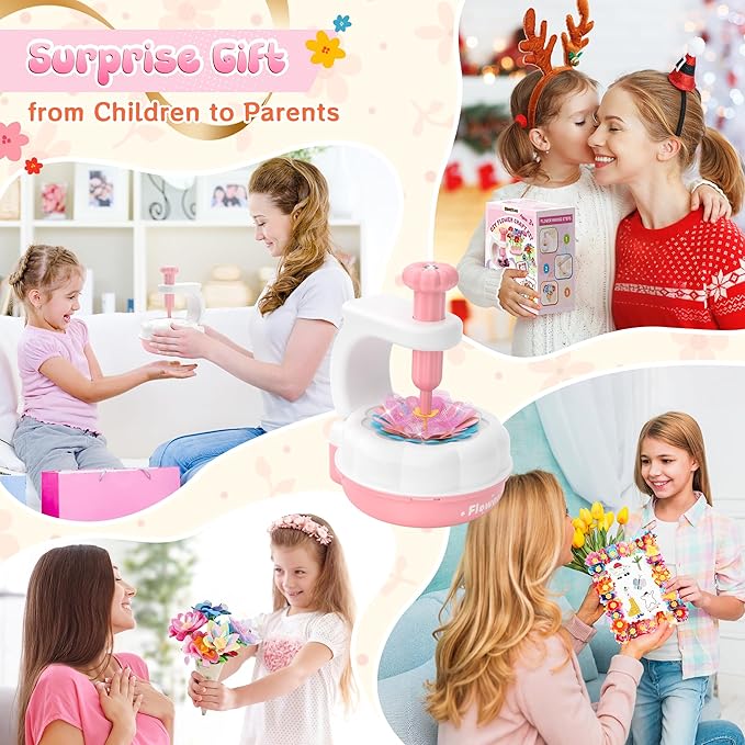 GirlsHome 300+PCS Fabric Flower Bouquets Toys, DIY Flower Crafts Kits for Kids, Arts and Crafts for Kids Ages 6-8 Girls, Build Flower Bouquet, STEM Educational Toy Preschool Gifts (White Pink)