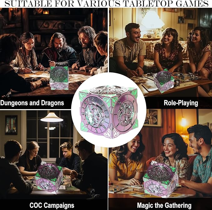 6 Sided Spinner DND Dice - Metal D4 D6 D8 D10 D10% D12 D20 All in One D&D Set - Cool Role Playing Gifts for Dungeons and Dragons TRPG MTG Games Lover Players Purple