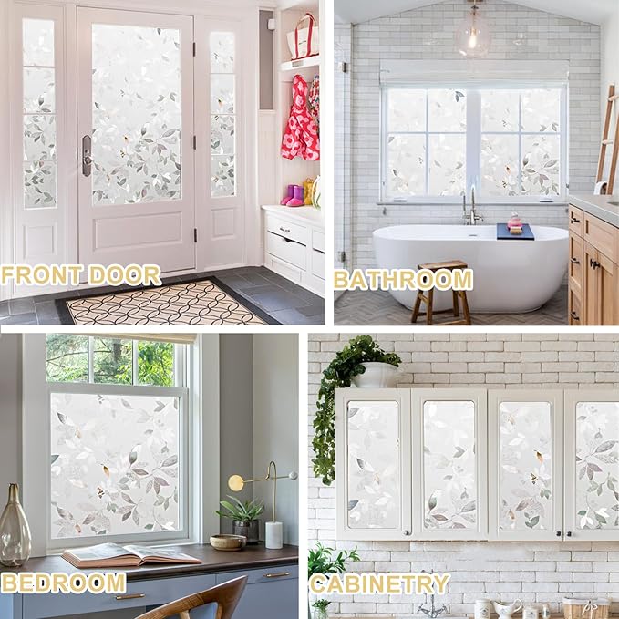 Window Privacy Film Decorative for Front Door, Bathroom Static Cling Stained Glass Sticker Opaque Heat Control UV Blocking Non-Adhesive for Home Windows 23.6 x 78.7 inches Magnolia