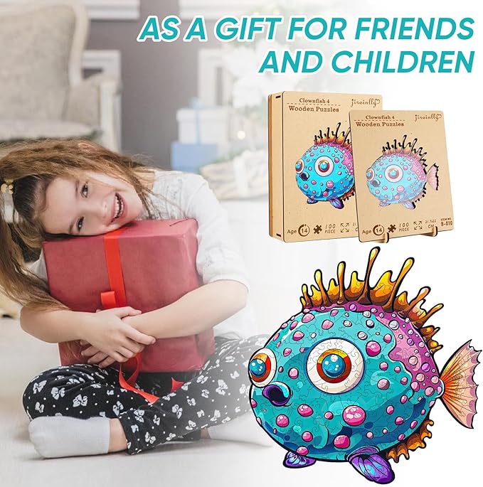 Wooden Puzzles for Kids,100 Pieces Ocean Puzzle,Unique Fish Shaped Wooden Puzzle, Preschool Puzzle Toys, Give Your Kids/Grandchildren, Suitable for Family Games