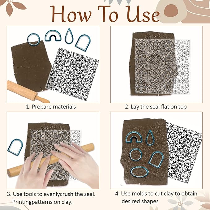 CHGCRAFT Mandala Pattern Polymer Clay Texture Sheet Retro Tile Pattern Silicone Texture Mat for Polymer Clay Making Earrings Jewelry DIY Crafts 5.5 × 5.5 Inch