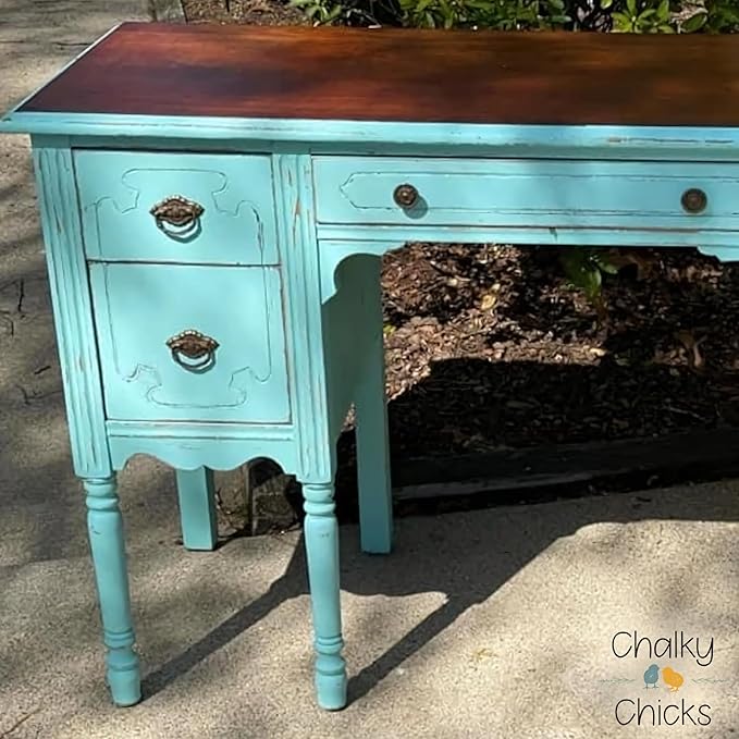 Chalky Chicks All-in-One Chalk Paint for Furniture or Cabinet - 16 Fl Oz - Matte Finish Rain Drop (Light Blue) for Metal, Wood Furniture Paint - No Sanding All-in-One for Home Decor & Crafts, USA Made