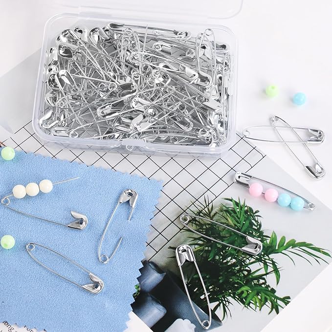 100 Pack Silver Safety Pins Assorted, Galvanized Steel Bulk Safety Pins for Sewing, Clothes, Arts & Craft (1.5 Inch / 38 mm)