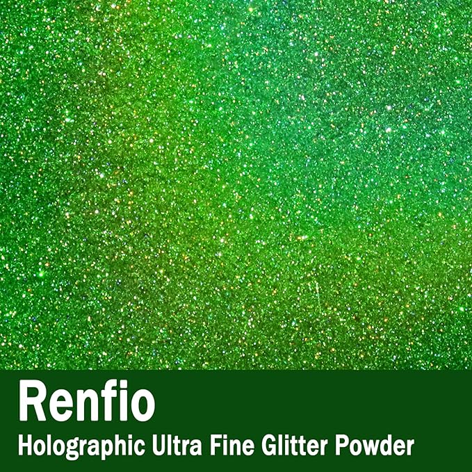 Renfio Holographic Glitter Powder - Metallic Resin Glitter 2.11 Oz (60g) PET Flakes Crafts Sequins for Tumblers Slime Christmas - Laser Green