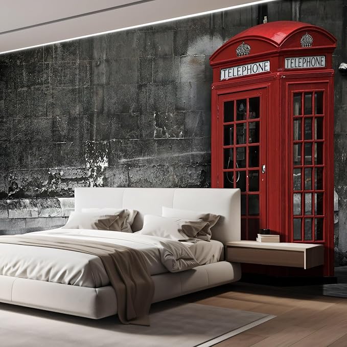 wall26 British Phone Booth in London, United Kingdom Removable Wall Mural | Self-Adhesive Large Wallpaper - 96x120 inches