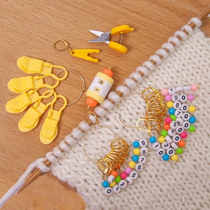 NIUGRECF DIY Knitting Tool Sets 27Pcs Including Number Beads Stitch Markers/Mini Scissors/Rotation Counter/Storage Bag - for Knitting Crocheting Weaving Sewing Quilting Jewelry Making.