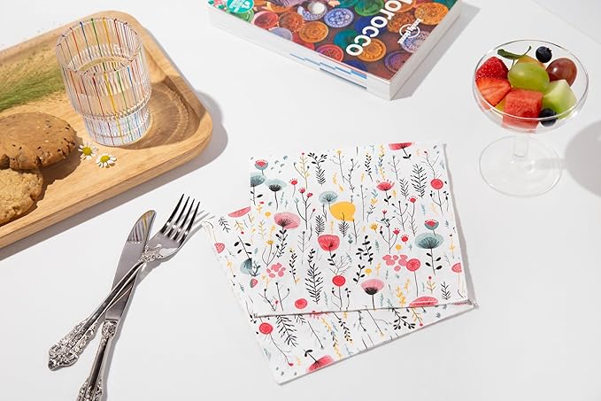 20 pcs Premium Designer Paper Napkins, 3-Ply 6.5x6.5-inches Disposable Decorative Paper Guest White Floral Napkin for Wedding Birthday Anniversary Lunch Dinner Party Baby Shower