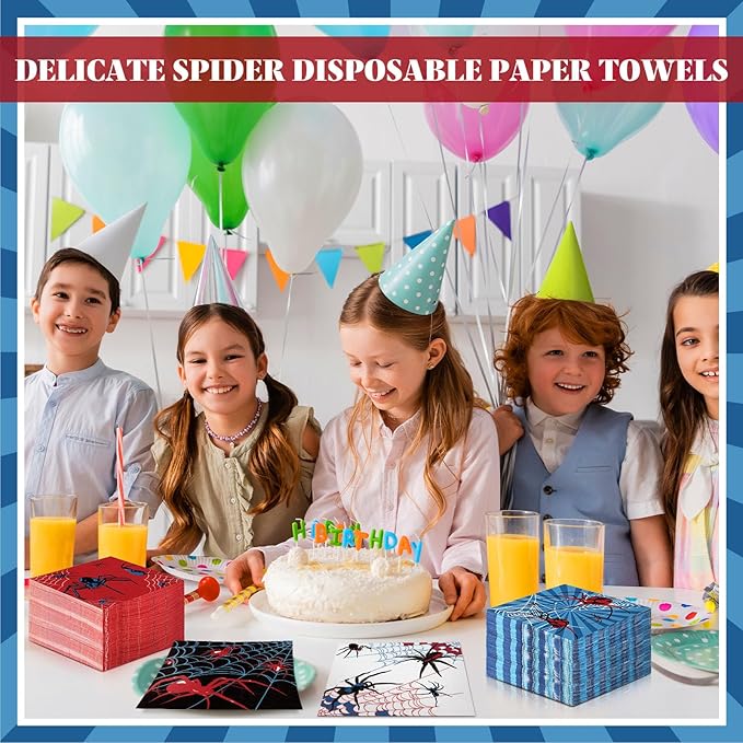 Fulmoon 200 Pieces Halloween Spider Web Cocktail Napkins Disposable Spider Paper Dinner Beverage Napkins for Halloween Christmas Birthday Party Decoration Supplies
