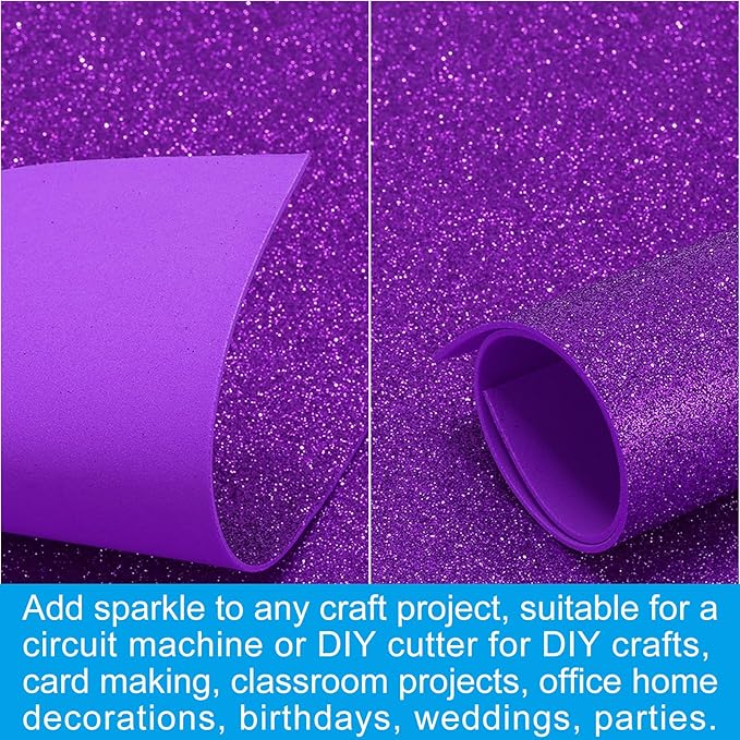 PATIKIL 2mm(1/10") Thick Non Adhesive Glitter Foam Sheet 16x24inch(40x60cm) Light Purple, EVA Shiny Foam Board for Craft, 6 Pcs