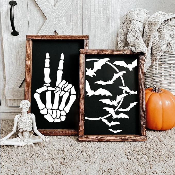Halloween Stencils for Door Mats Welcome Skeleton Doormat Stencils Boo Spooky Stencil Templates for Painting on Wood Fabrics Crafts Decor