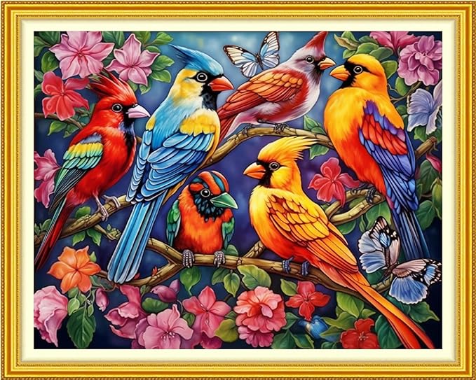Artvxeay Stamped Cross Stitch Kits Beginners Full Range of Embroidery Starter Kits for Adults Printed Cross Stitching DIY Needlepoint Kit 11CT - (Colorful Birds on Trees 16x20 inch)