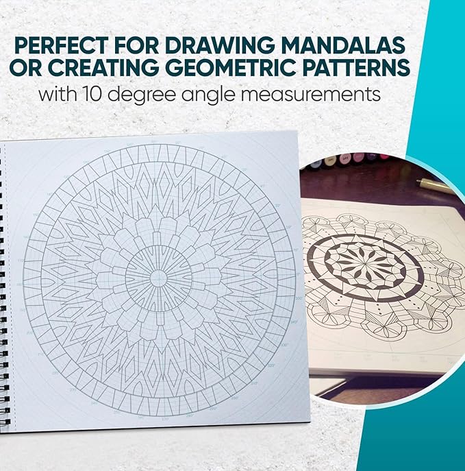 KOALA TOOLS - Circular Grid Sketchbook with Polar Coordinate Graph Paper, Polar Grid for Circular Designs, Mandala, and Geometric Patterns, 8.5 x 8.5 inches, 60 pages - Pack of 3