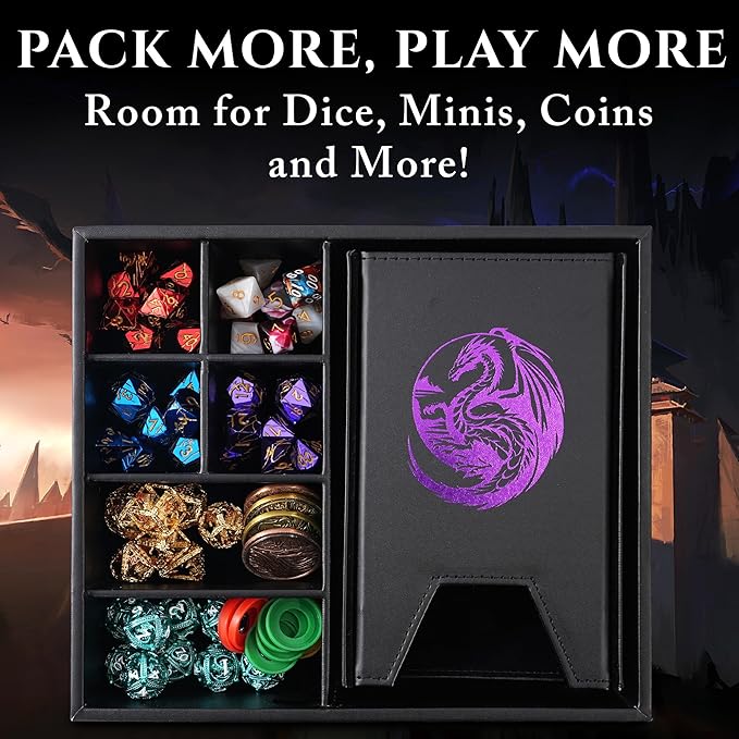 Soar Forge Dice Tray and Dice Tower for DND - All-in-One Tray, Storage & Large Tower for Random Rolls - Stores Dice for D&D, Mini's etc, Perfect RPG Gift Accessories (Purple Dragon)