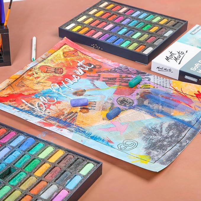 Mont Marte Soft Pastel Half Sticks 72pc, Pastels Art Supplies, Artist Quality Pastels, Extra Soft and Smooth Texture, Ideal for Professional Level Artwork