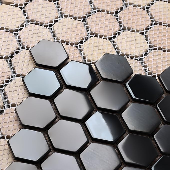 Blujellyfish Hexagon Black Tile Backsplash Metal Mosaic Wall Floor Tiles (Box of 5 Sheets)