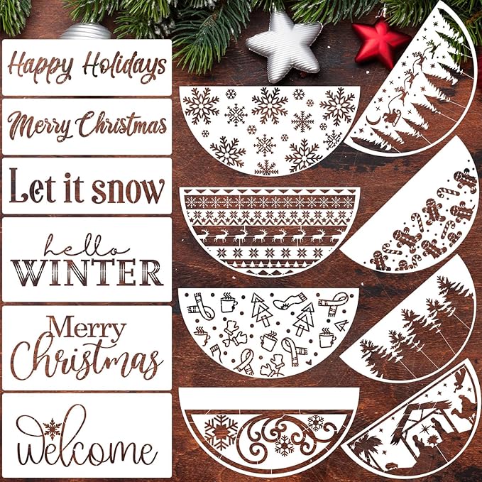 Christmas Stencils for Door Mats 12” Christmas Stencils for Crafts Reusable Christmas Stencil Holiday Drawing Templates for Painting on Wood Doormat Fabrics Decor