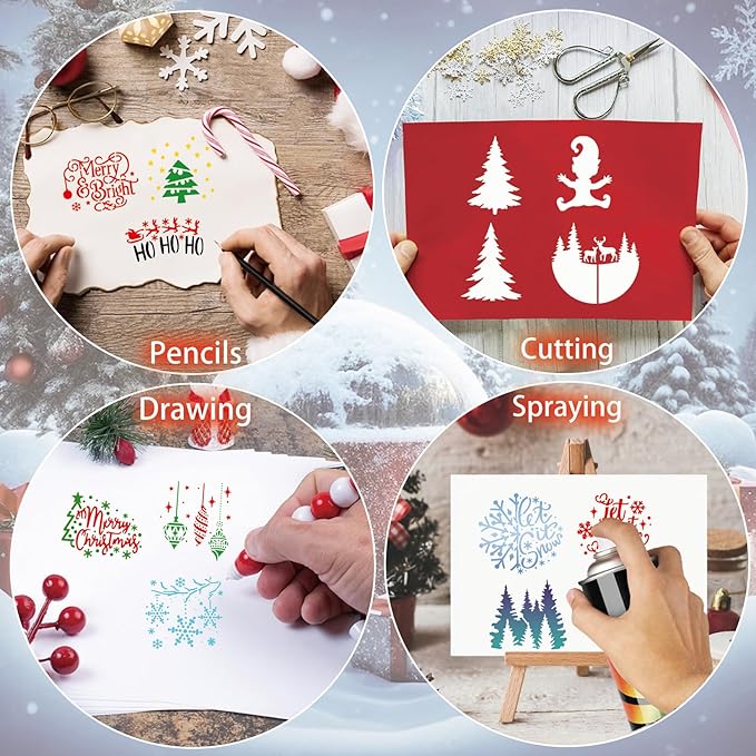 30pcs Small Christmas Stencils for Painting on Wood Reusable Drawing Merry Christmas Stencil 3 Inch Stencils for Ornament DIY Crafts Xmas Balls Home Décor(30 Christmass Round)
