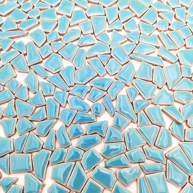 1.1LB Irregular Ceramics Mosaic Tiles, Mosaic Pieces Stones for DIY Mosaic Making Craft Hobby Arts Home Wall Decoration (Sky Blue)