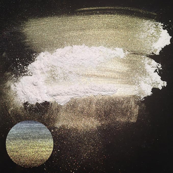 Matio Interference Mica Powder, 1.06oz/ 30g Ghost Gold Chrome Powder, Pearlescent Effect Color Shift Pigment for Epoxy Resin, Makeup Shimmer,Nail Polish,Soap Dye,Candle Making,Paint,Slime Pigment