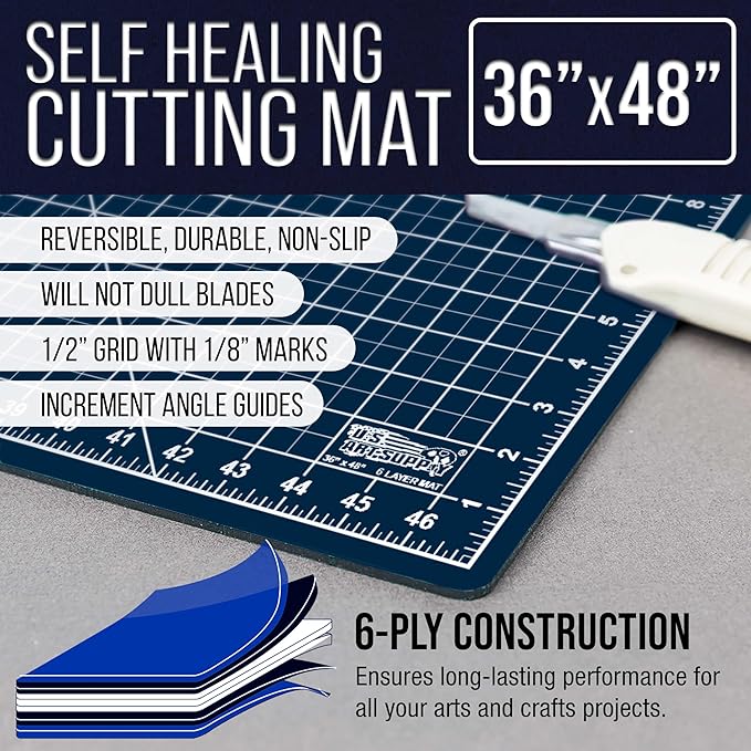 U.S. Art Supply 36" x 48" Self-Healing Cutting Mat 5-Ply - Double-Sided White/Blue Craft Mat, Non-Slip Cutting Mats for Crafts, Sewing, Quilting, Scrapbooking
