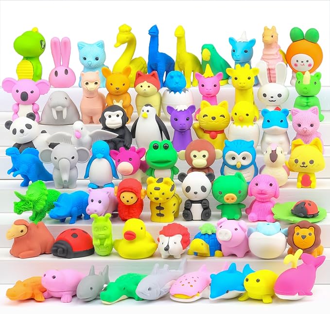 Animal Erasers for Kids, 65 Pcs Kids Pencil Erasers Bulk Puzzle Erasers for School Classroom Prizes