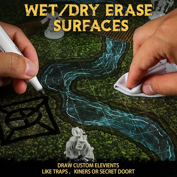 CZYY DND Battle Map Book – 32 Reusable Dry/Wet Erase Mats with 100+ Scenery Decals, 1" Grid & Lay-Flat Binding - Portable RPG Terrain Kit for Campaigns, Game Night & Miniature Battles (Style A)