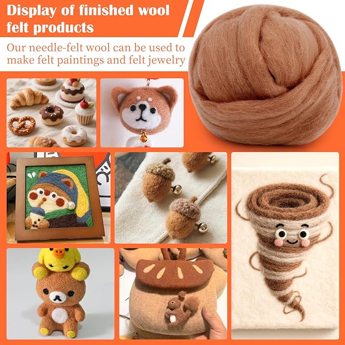 Mayboos Wool Roving Yarn, 1.76oz Colored Natural Wool Roving,Wool Felting Supplies Pure Wool Chunky Yarn for Wet Felting handcrafts and Spinning (Oak Brown)